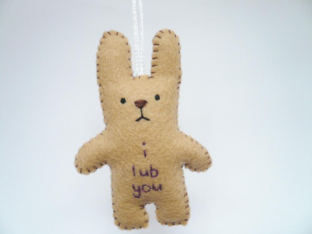 Funny Bunny - i lub you - Funny handmade ornament