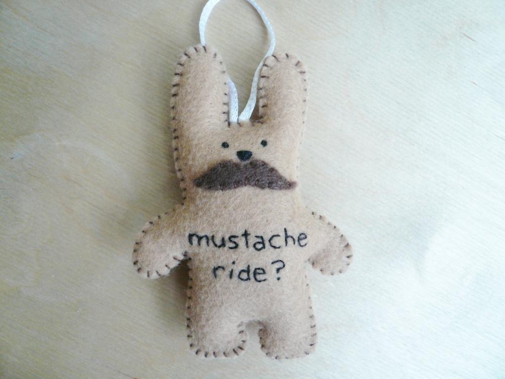 Stuffed animal Bunny - Funny handmade ornament - Mustache Ride Rabbit - Funny bunny