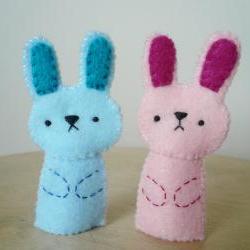 Handmade Finger Puppets - Pink bunny and blue bunny